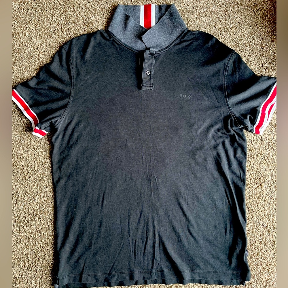 Hugo Boss Polo Shirt. Size 2XL Regular Fit. Black/Gray/Red.